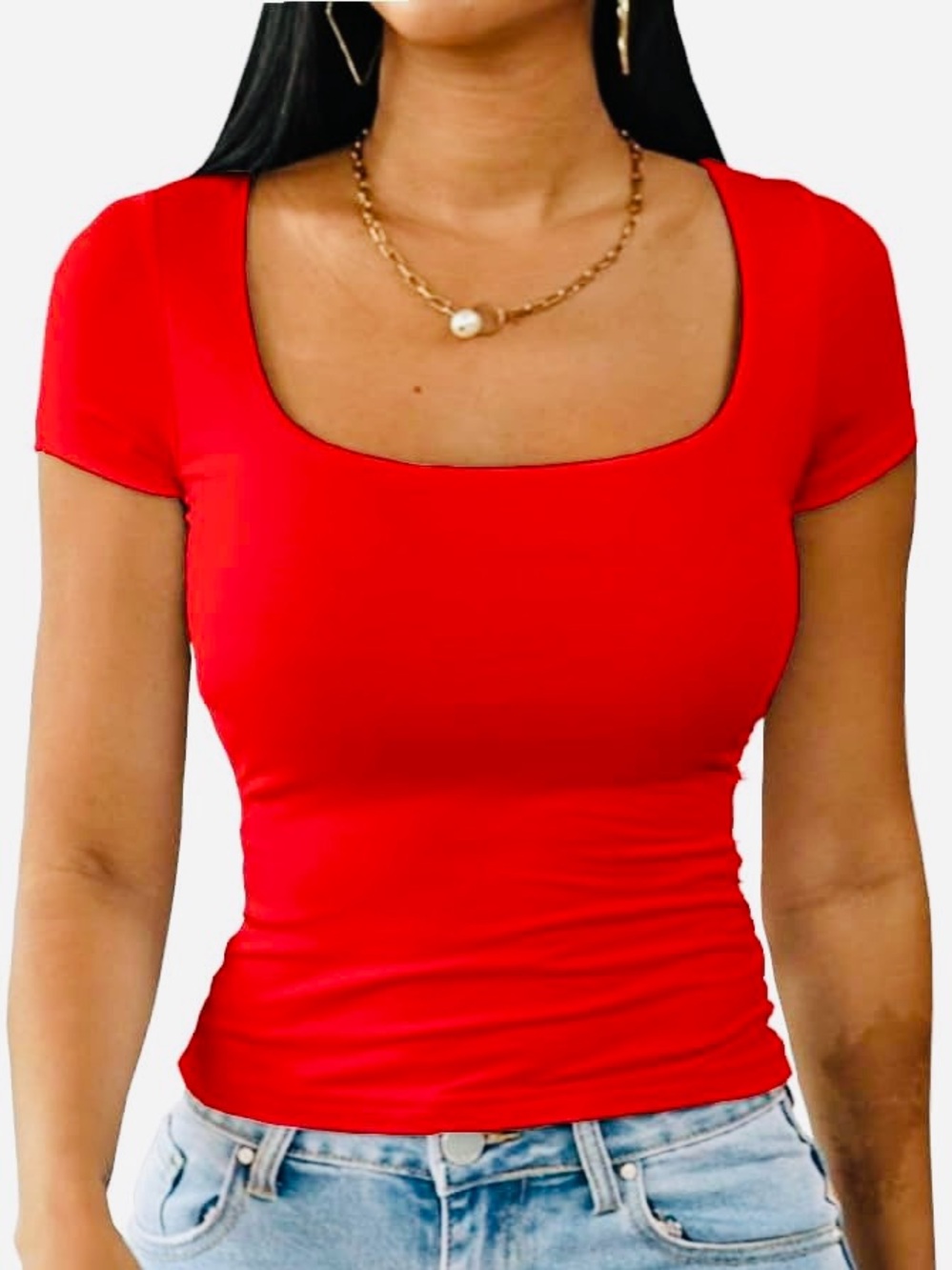NWOT 2XL Dwnval Candy Apple Red Top Square Neck Cap Sleeves Stretchy Summer Sexy